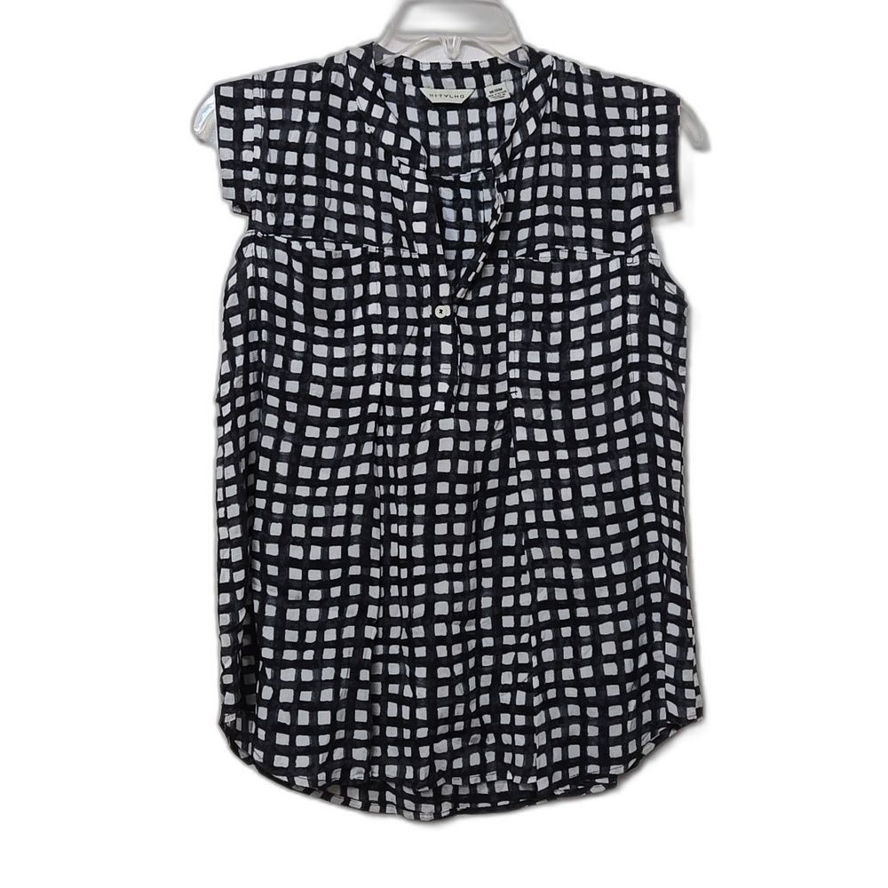 11•1 TYLHO Anthropologie Squares Black White Sleeveless Top Size Small Women's